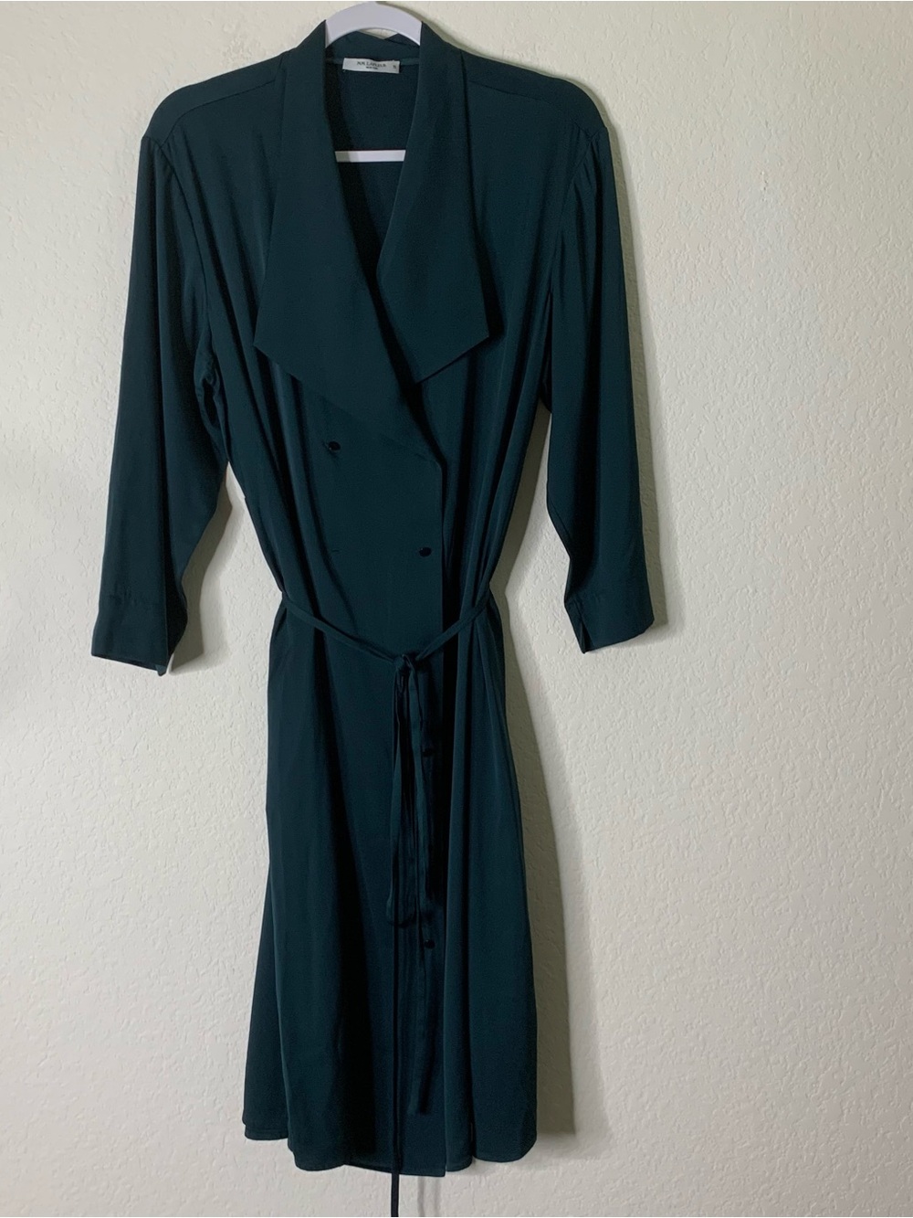 MM Lafleur Womens green Silk Long sleeve button belted midi dress XL